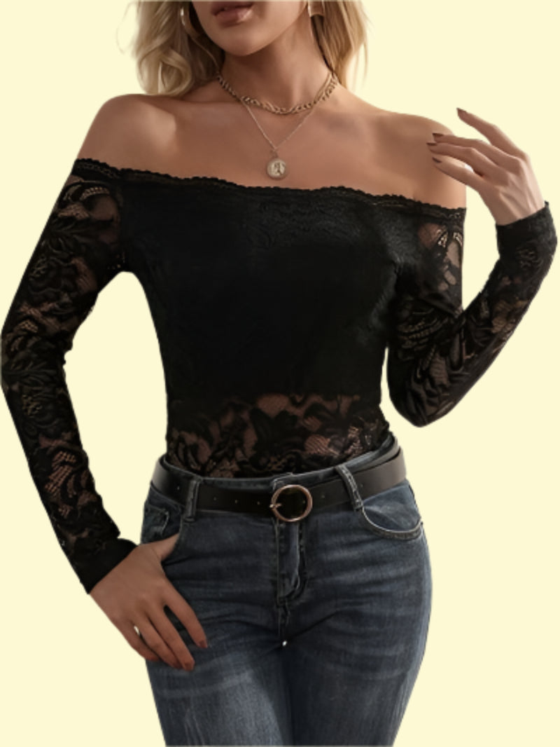 Elegant semi-sheer black lace top