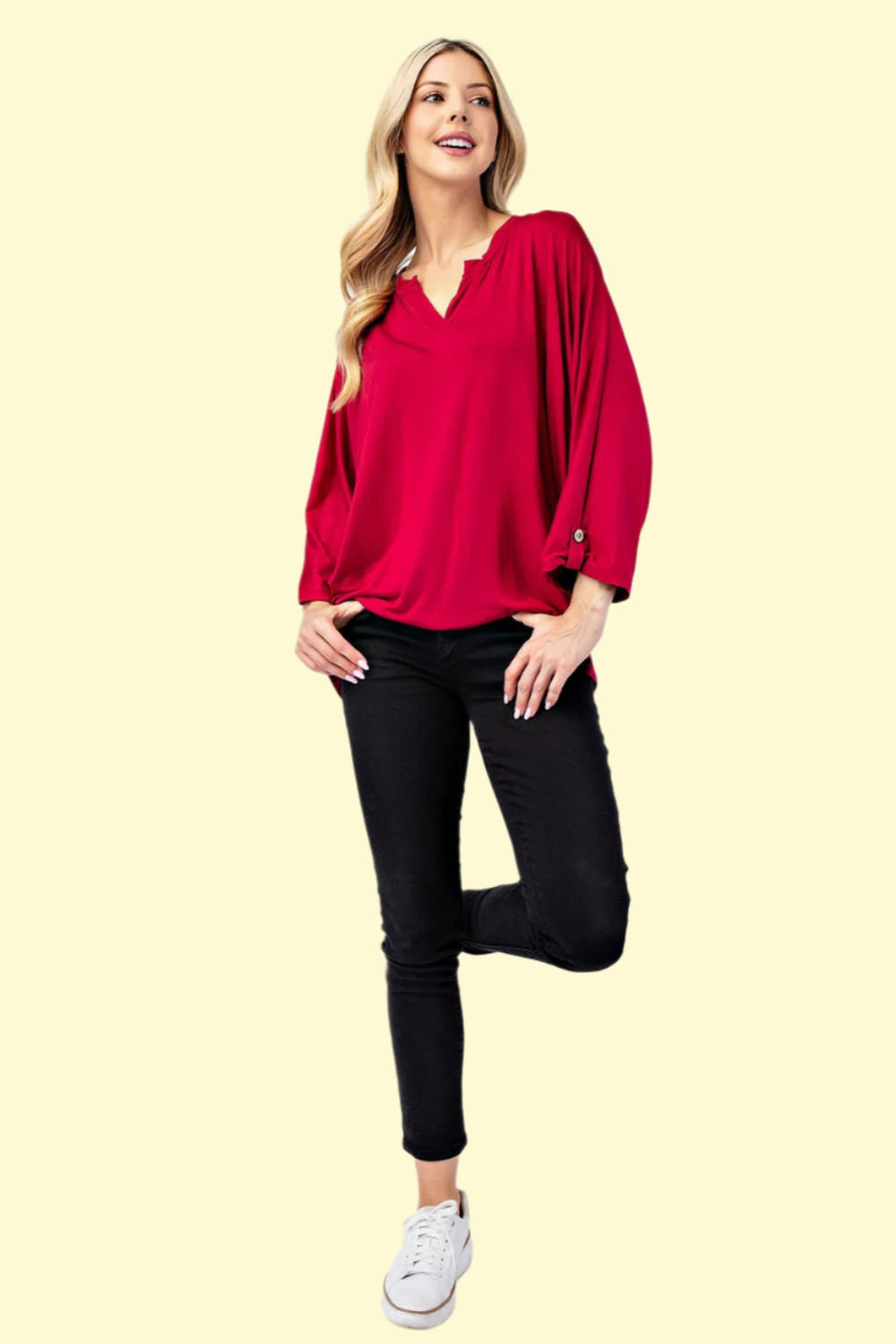 Flattering three-quarter sleeve top