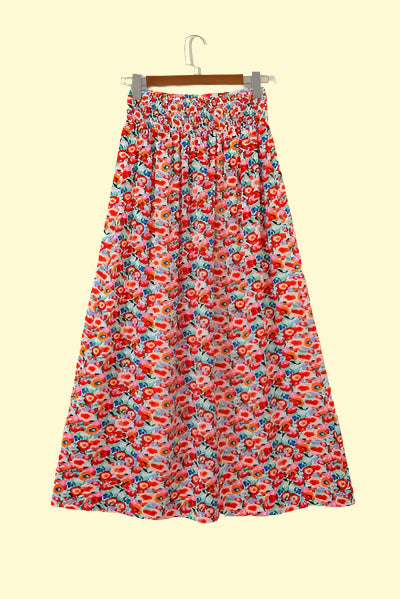 Flowy Floral Print Midi Skirt