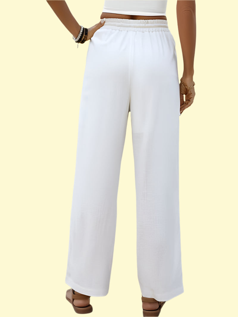 Flowy White Straight-Leg Pants