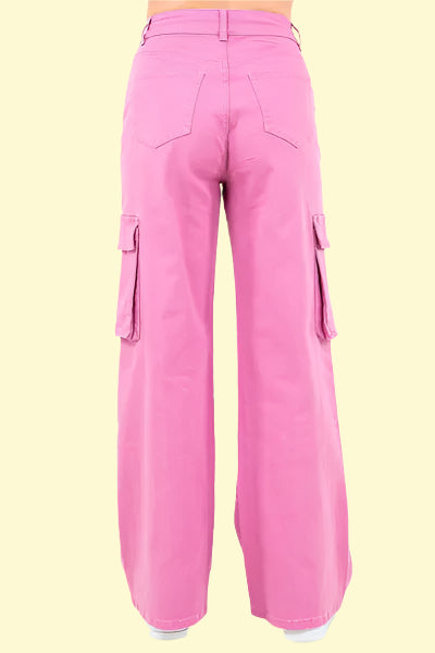 Fuchsia pink drawstring utility pants