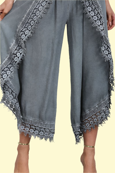 Gray Lace Detail Fashion Pants