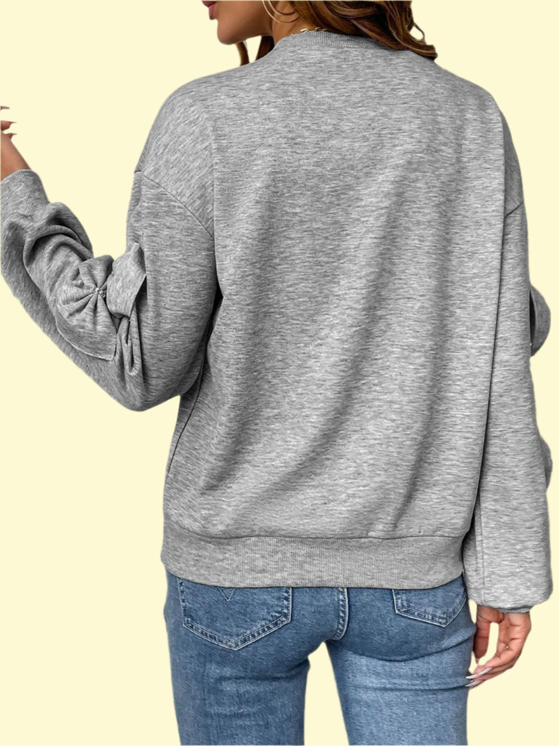 Gray Long Sleeve Bow Pullover