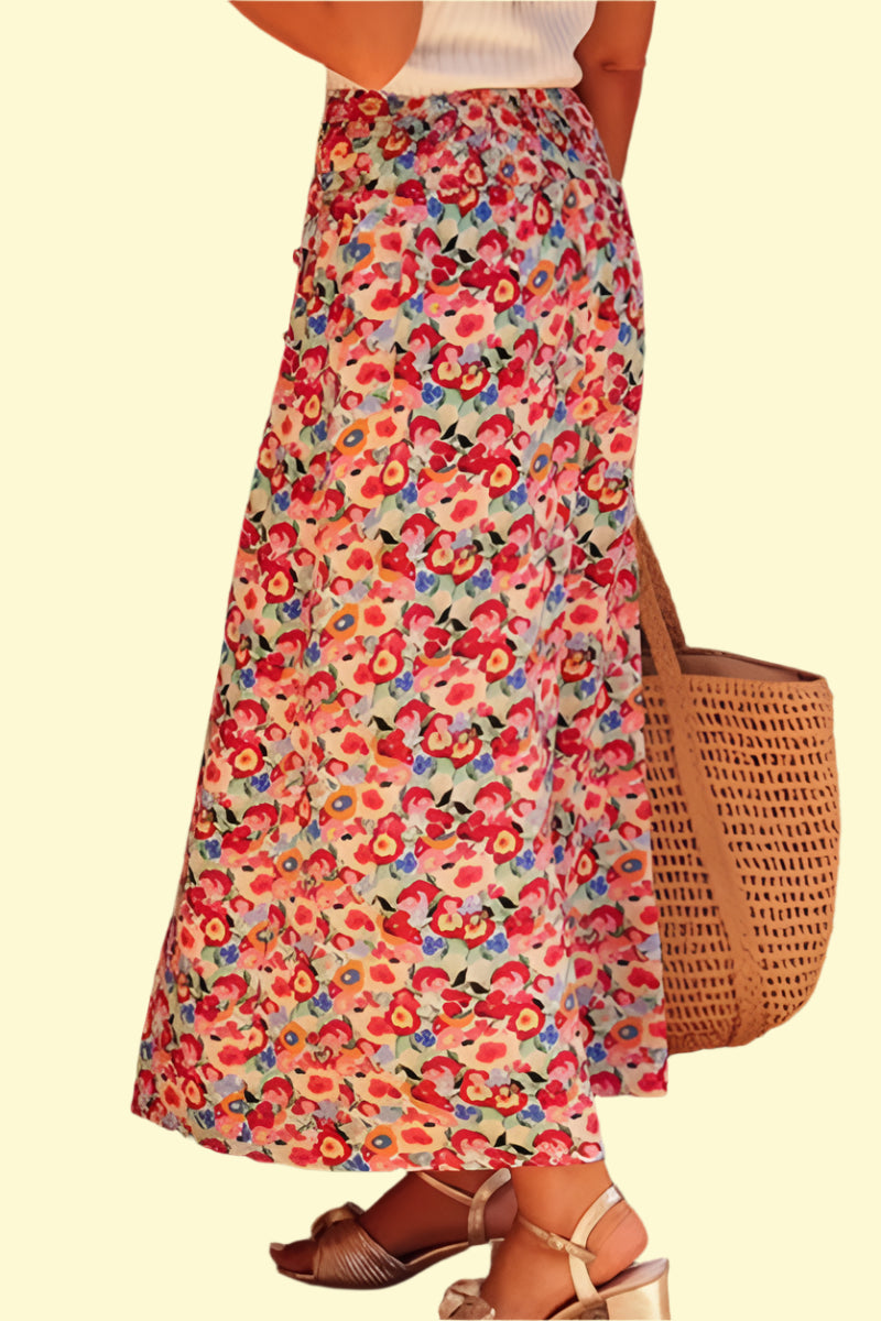 High-Slit Floral Skirt for Women