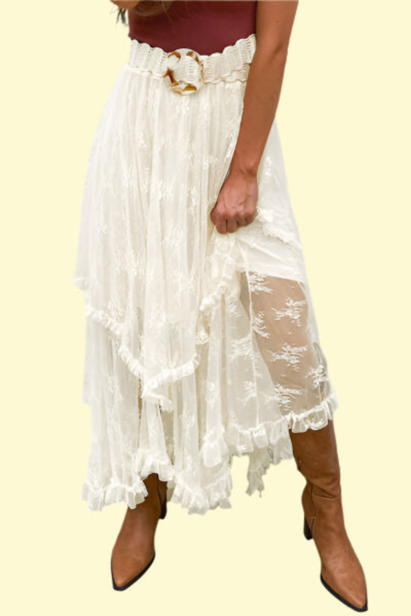 Ivory Lace Midi Skirt Women