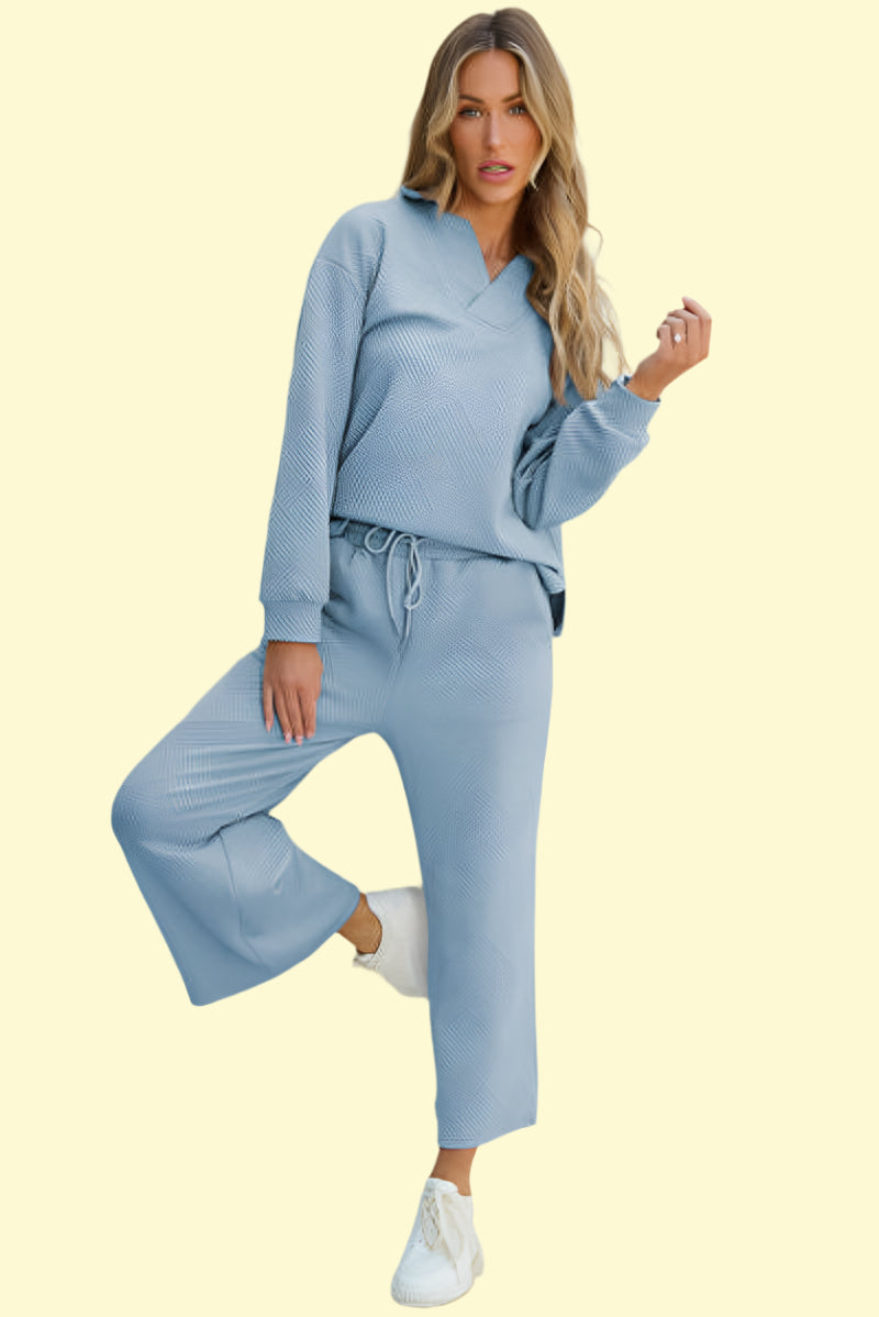 Light Blue Collared Top Set