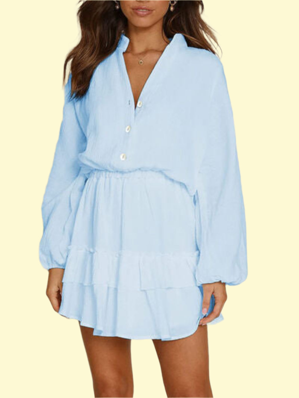 Light Blue Notched Neck Mini Dress