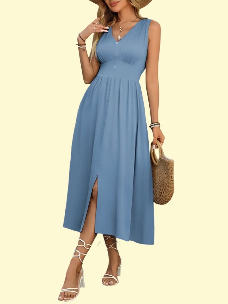 Light Blue Ruched Midi Dress