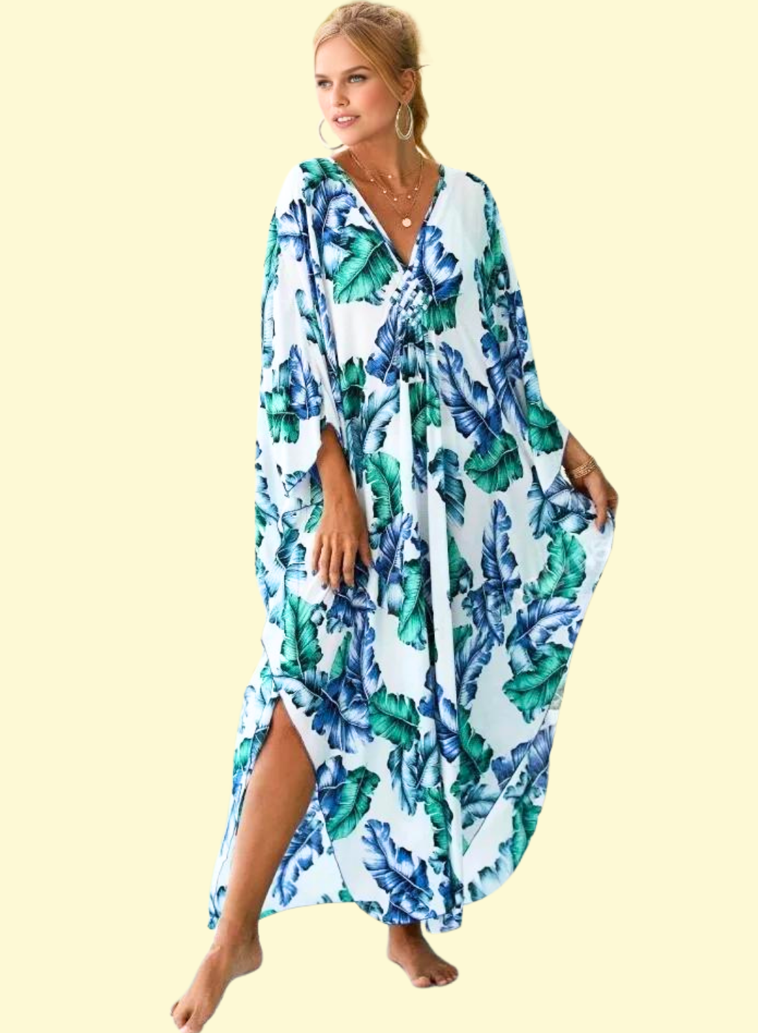 Long Tropical Print Summer Kaftan