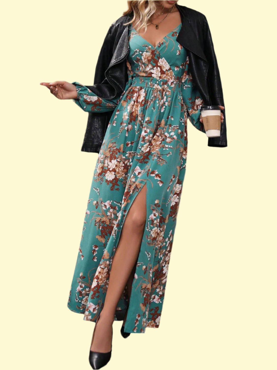 Long sleeve dress with deep neckline