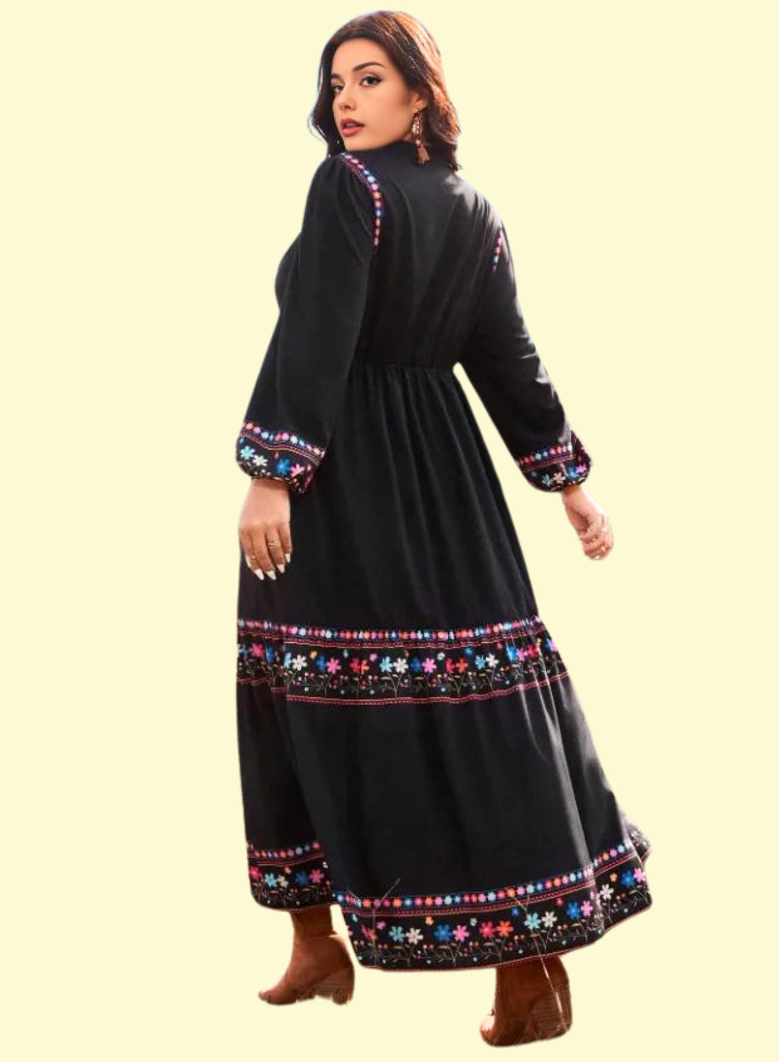 Mexican Print V-Neck Western Dress