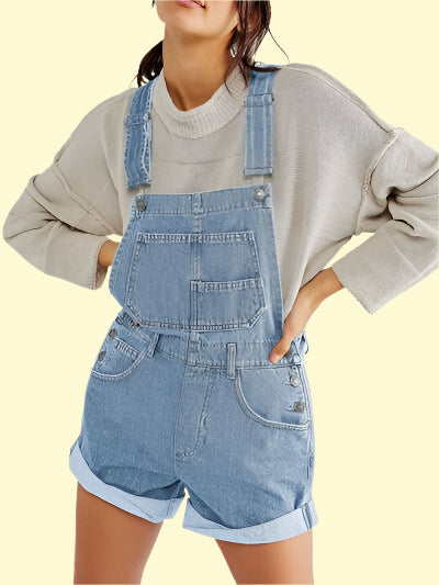 Pocketed Denim Jumpsuit in Light Blue