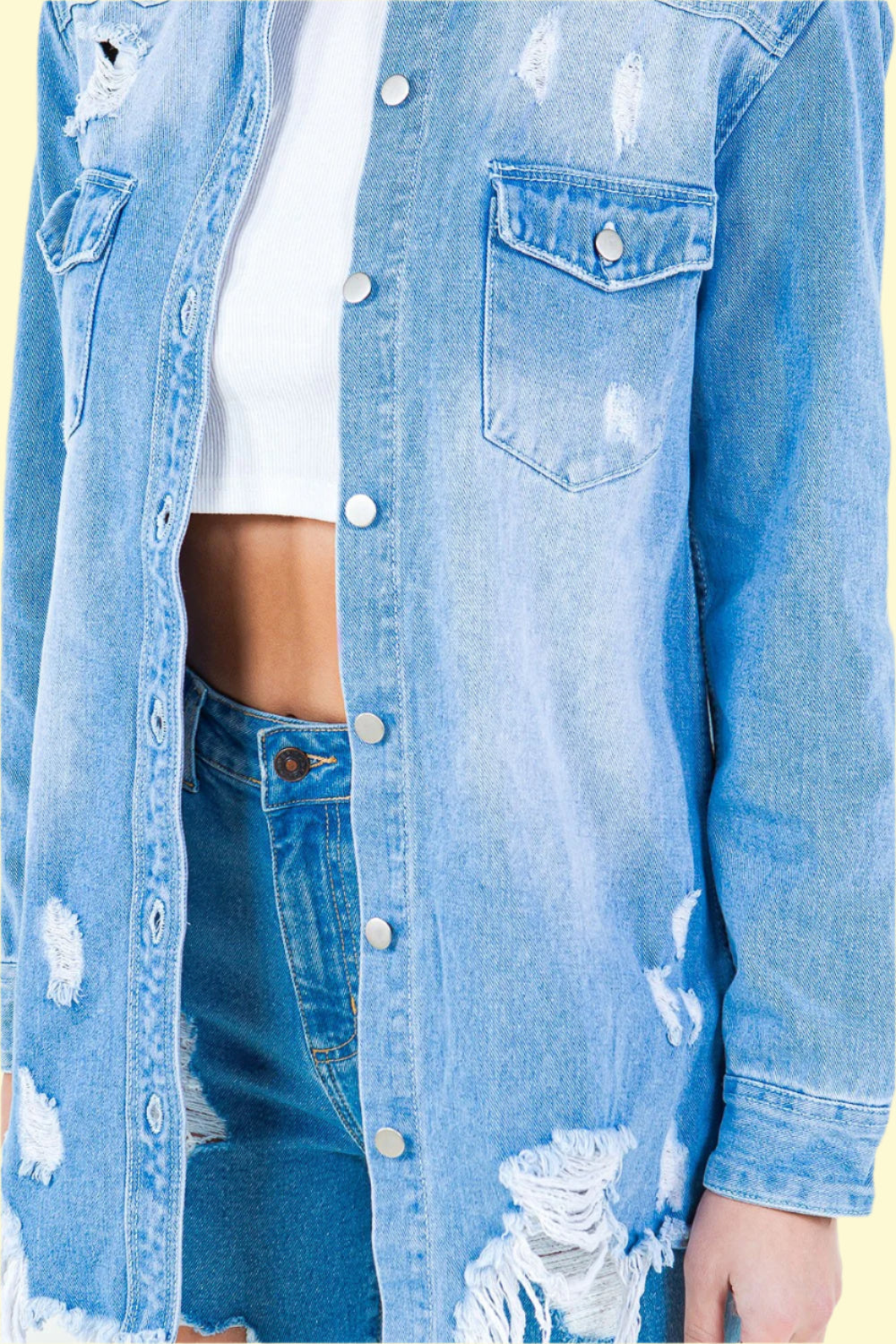 Relaxed fit light wash denim shacket