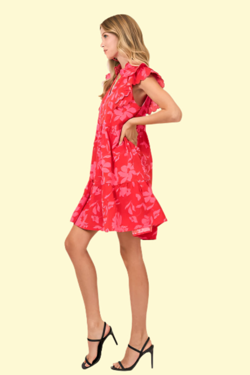 Ruched waist floral mini dress