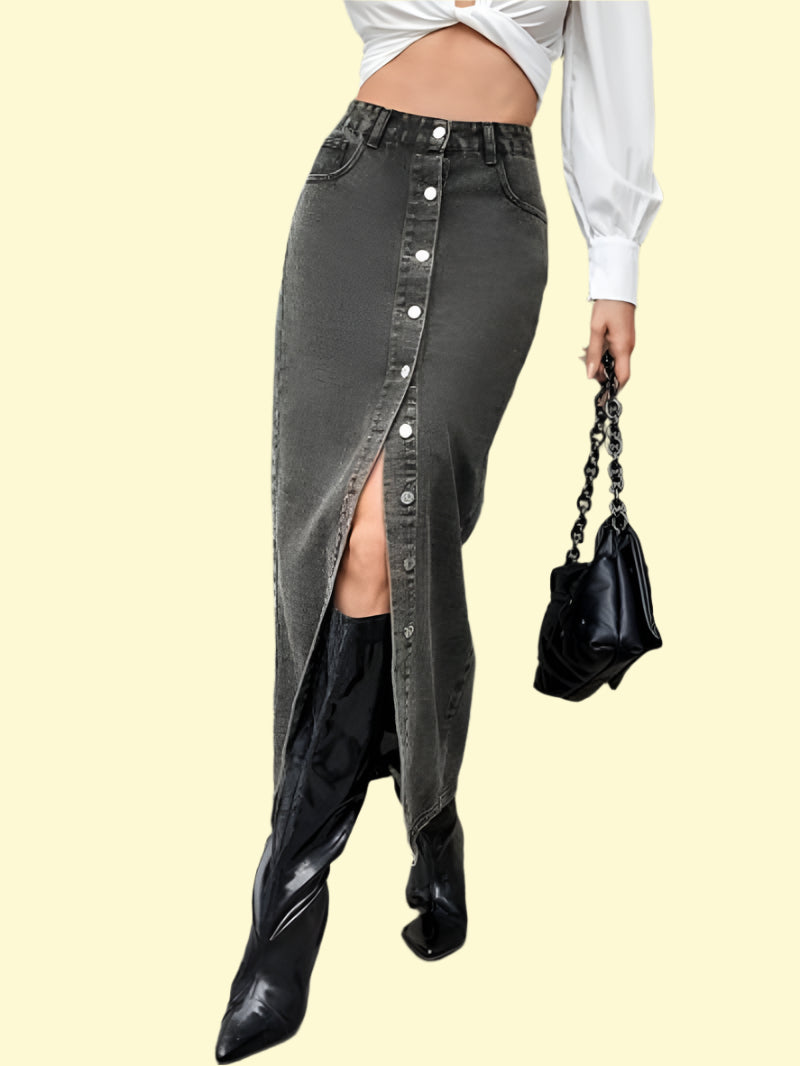 Sexy button-up denim skirt for women