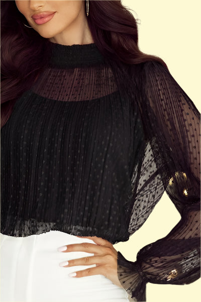 Sheer Black Lace Blouse with Long Sleeves