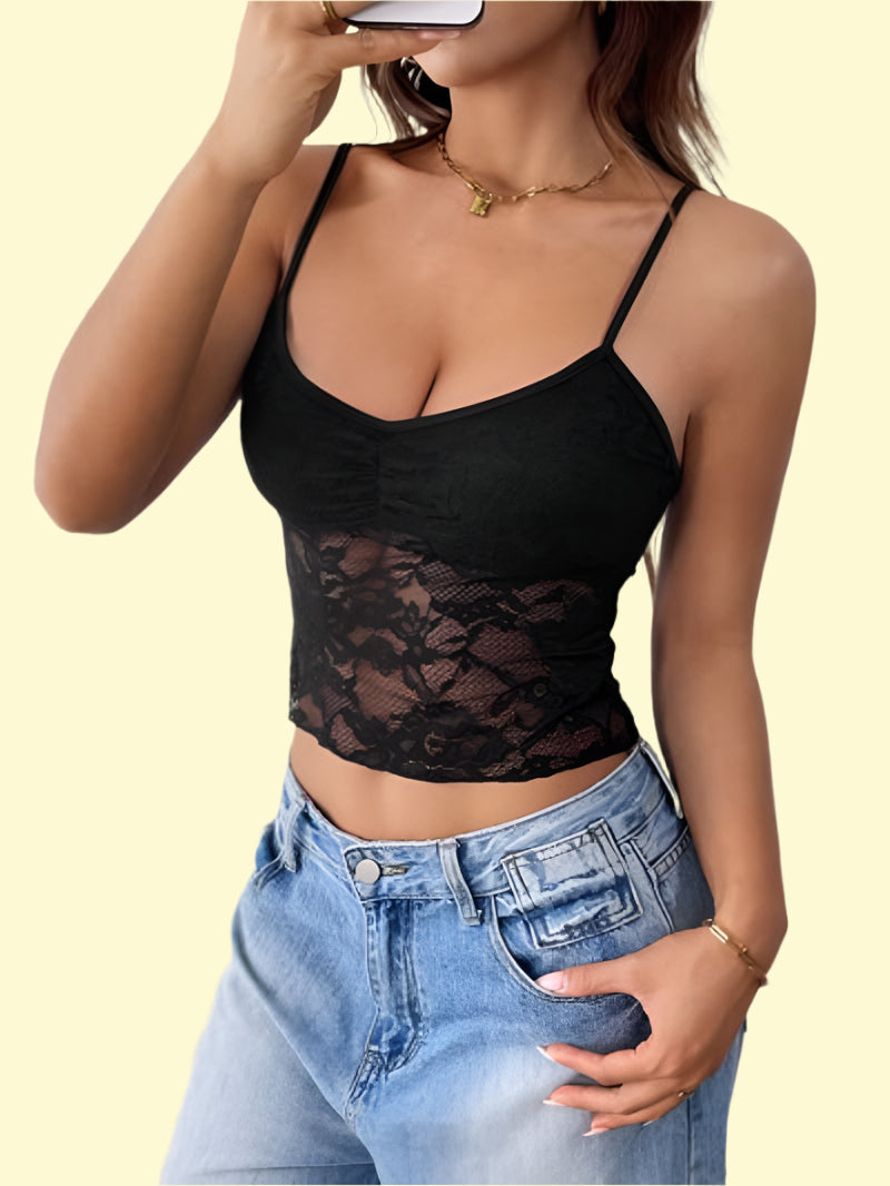 Sheer Lace Tank Top Black