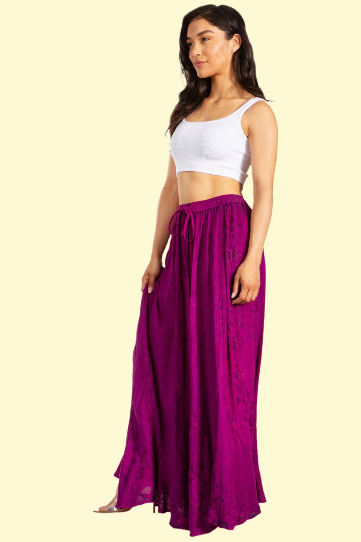 Maxi Skirt with Embroidered Panels