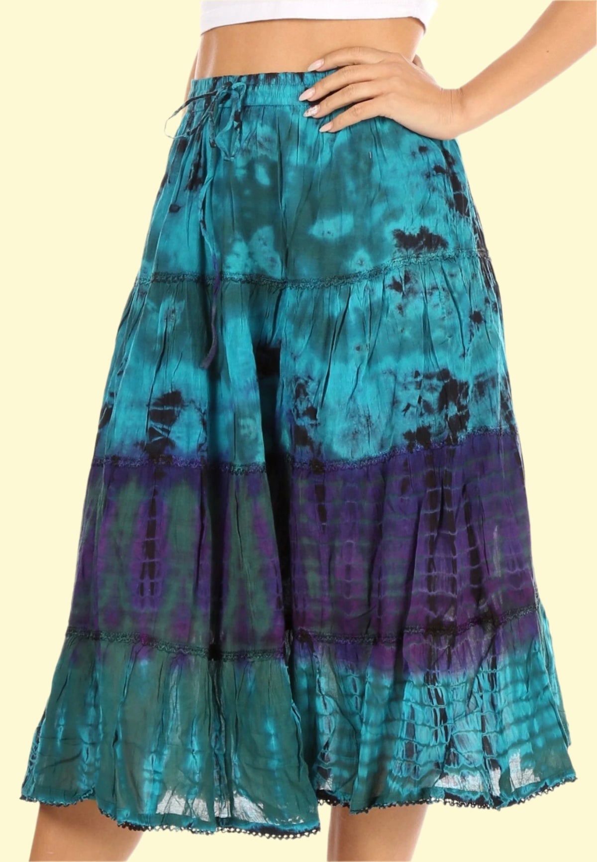 Turquoise Elastic waist skirt with drawstring