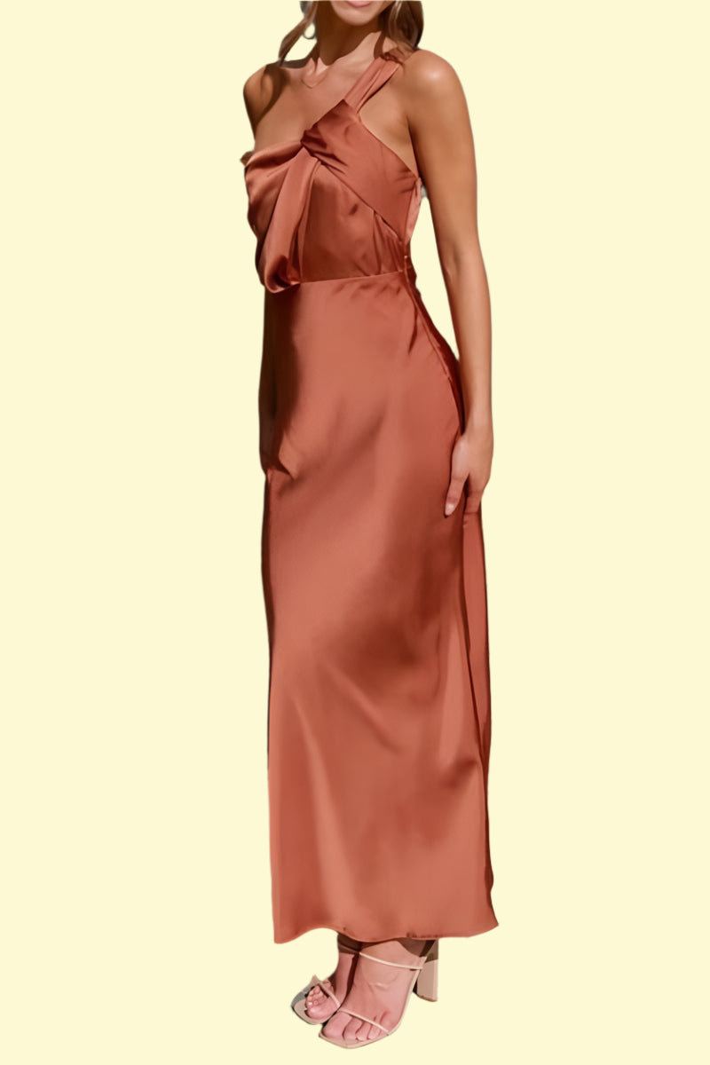 Sleek one-shoulder maxi dress with twisted detail