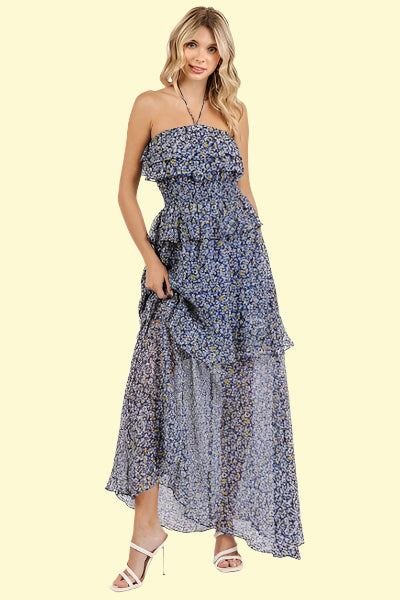 Smocked Waist Ruffled Floral Maxi Dress