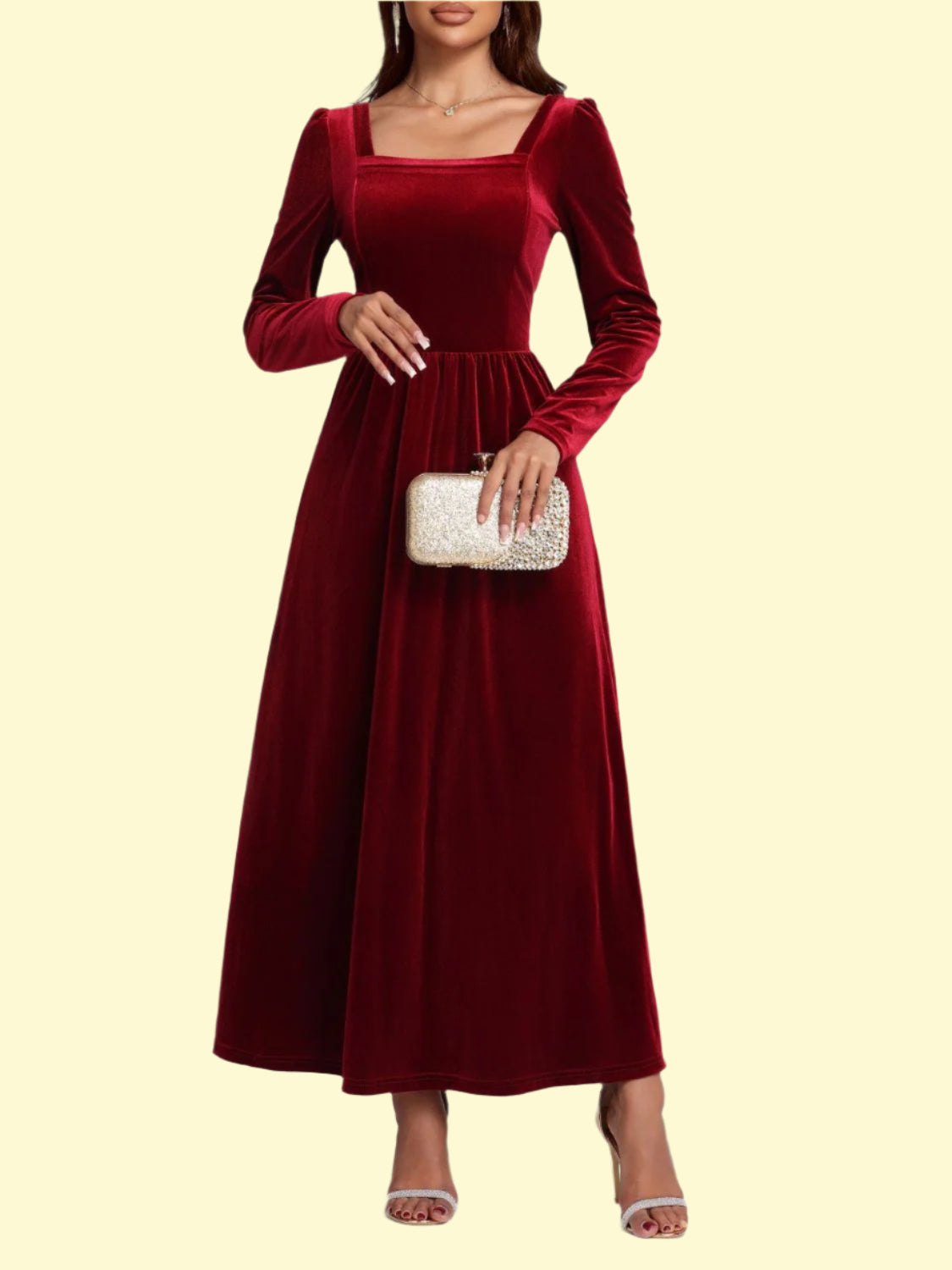 Sophisticated Deep Red Velvet Evening Gown