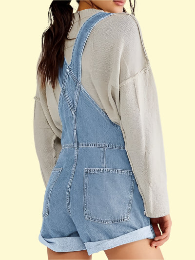 Square Neck Wide Strap Denim Overalls