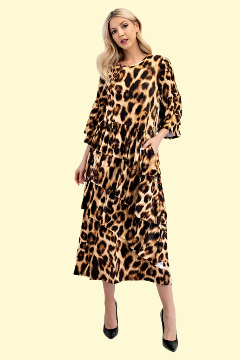 Statement ruffle hem animal print dress