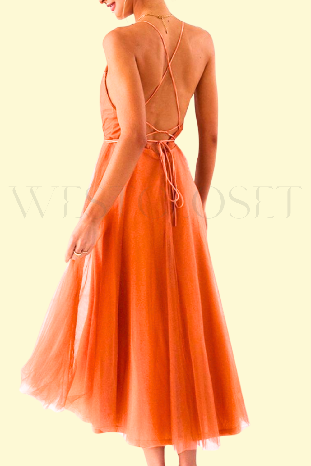 Stretchy Terracotta Backless Midi Dress by West Closet