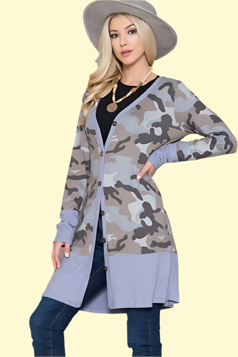 Stylish button-up camo sweater for women