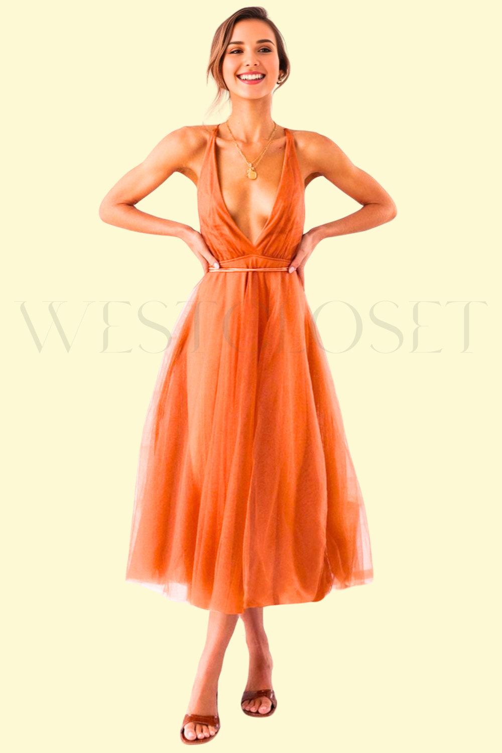 Terracotta Backless Midi Dress by WestCloset