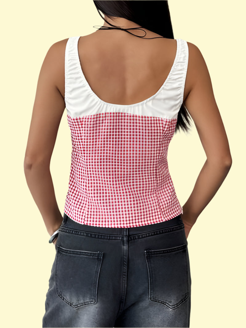 Trendy Red Plaid Sleeveless Shirt