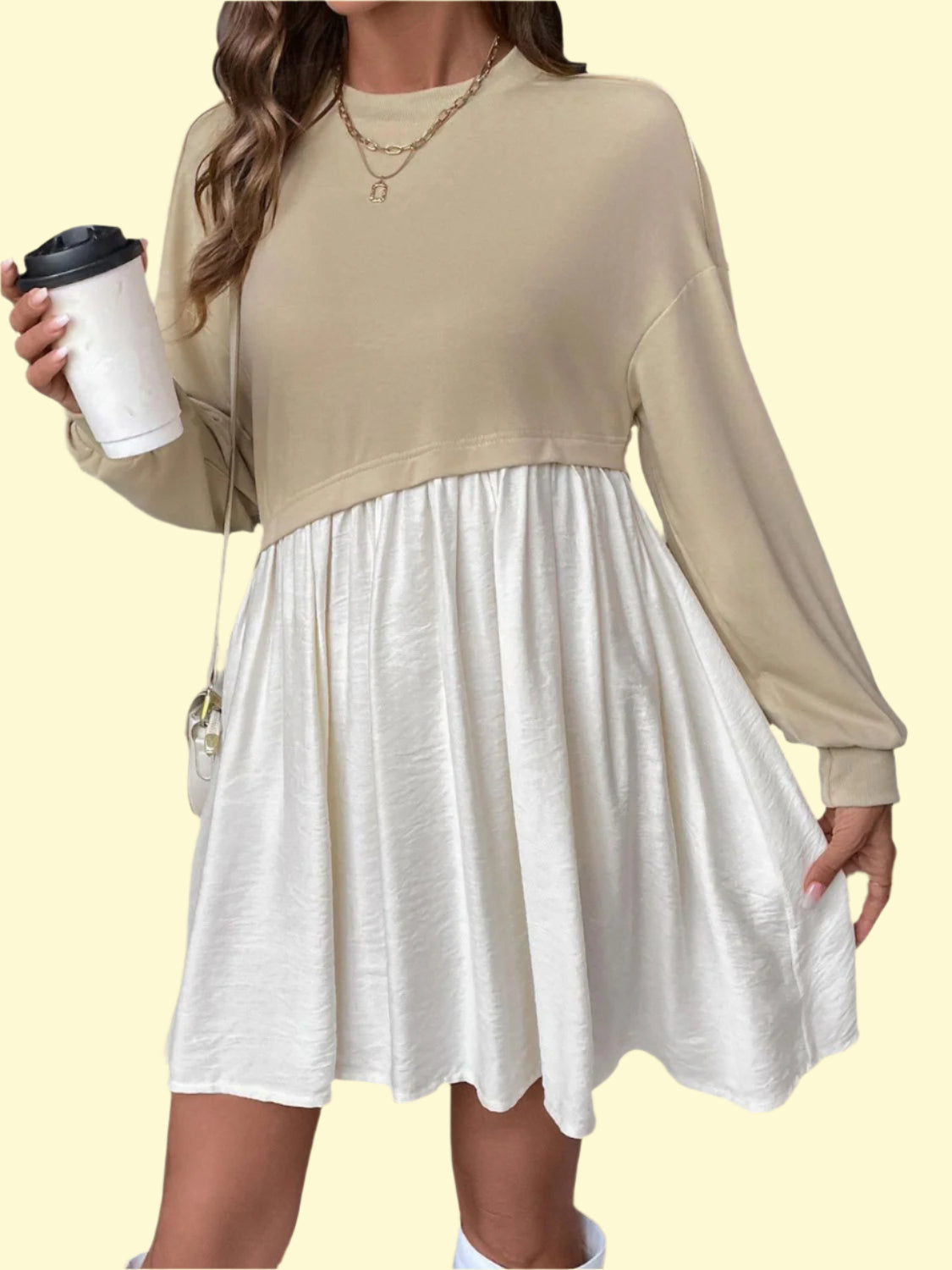 Trendy contrast neckline mini dress