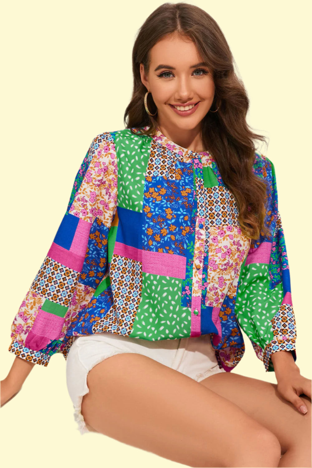 Trendy relaxed fit patchwork blouse 