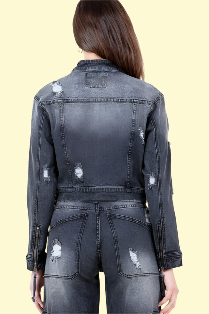 Trendy studded denim rider jacket