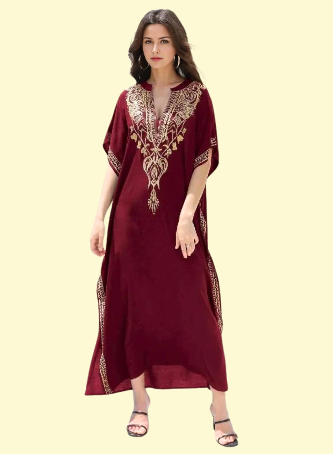 WestCloset Burgundy Embroidered Moroccan Kaftan