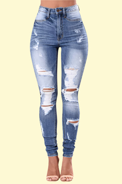 WestCloset Curve-Hugging Ripped Jeans