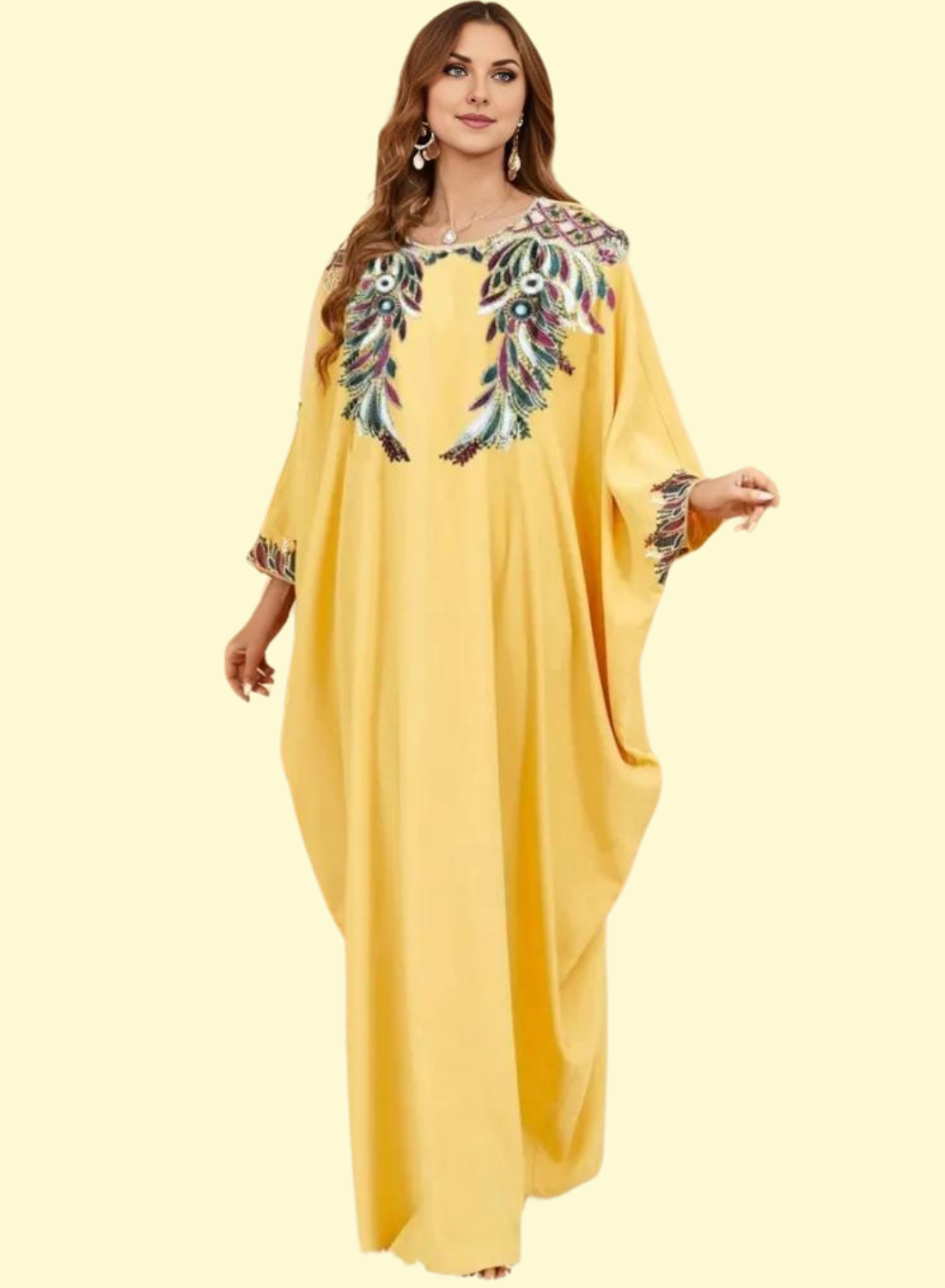 WestCloset Feather Embroidered Batwing Kaftan