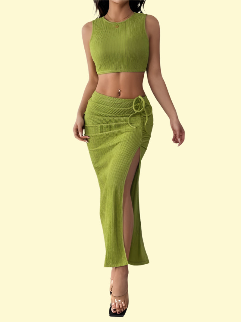 WestCloset Lime Green Ruched Skirt Set