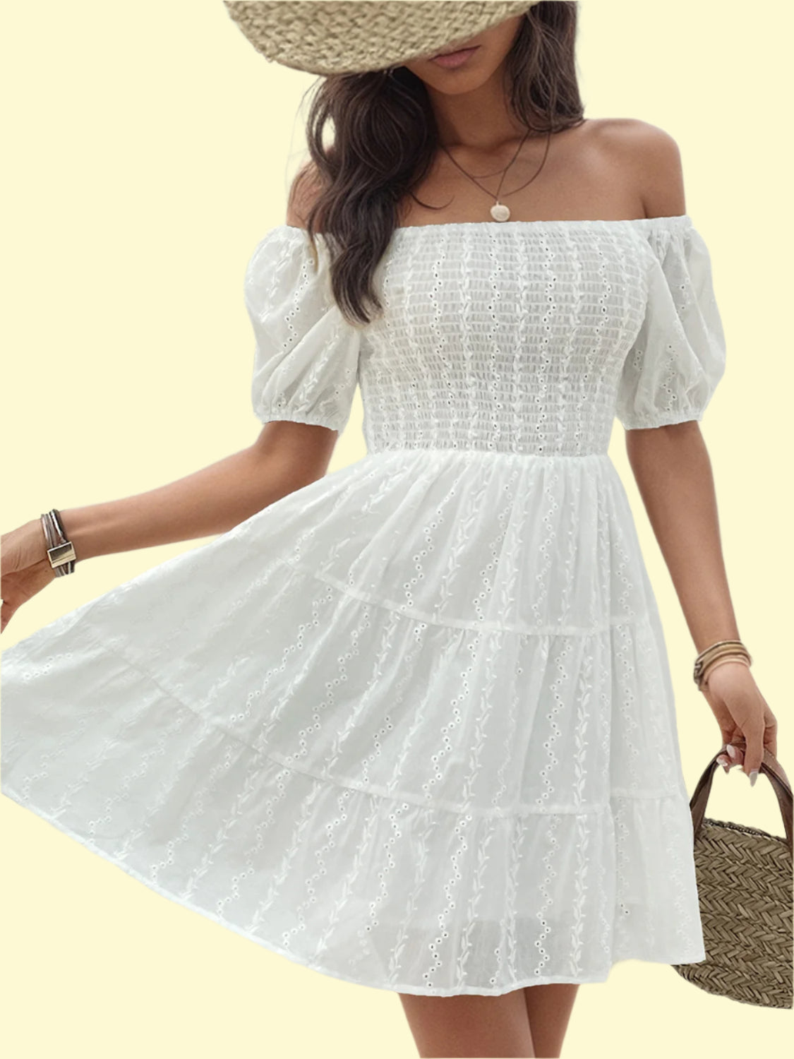 WestCloset Off-Shoulder Eyelet Mini Dress