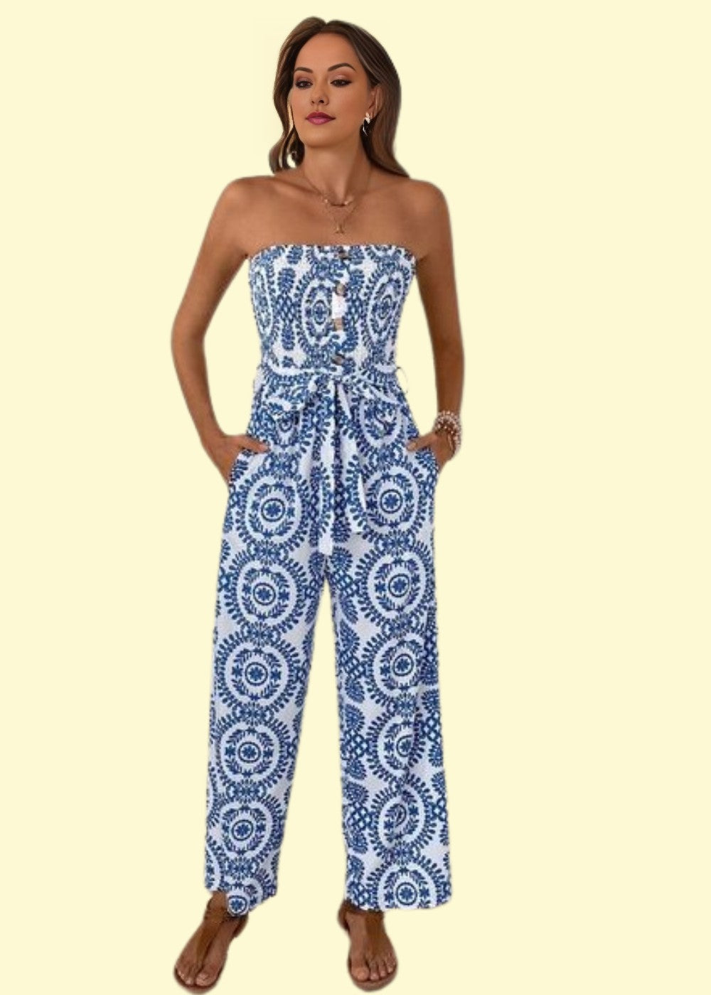 WestCloset Strapless Smocked Tube Jumpsuit in Blue