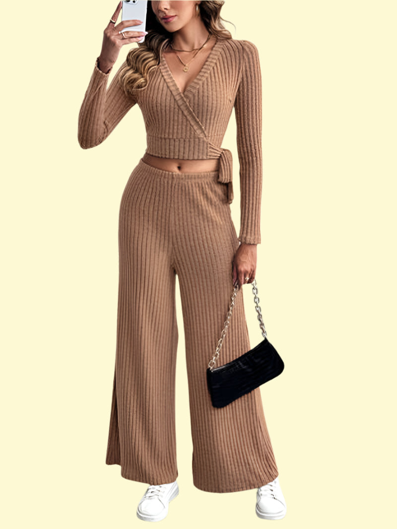 WestCloset Surplice Wrap Top and Pants Set