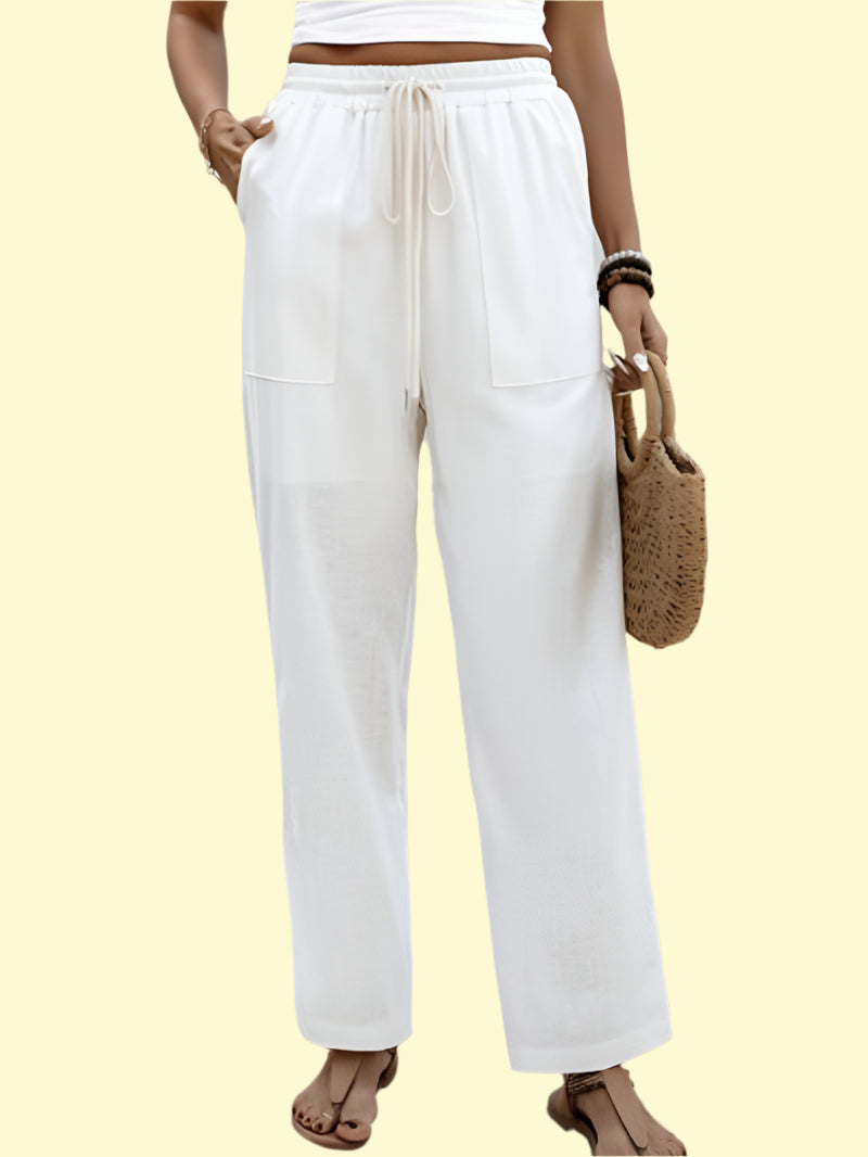 WestCloset White Drawstring Wide-Leg Pants