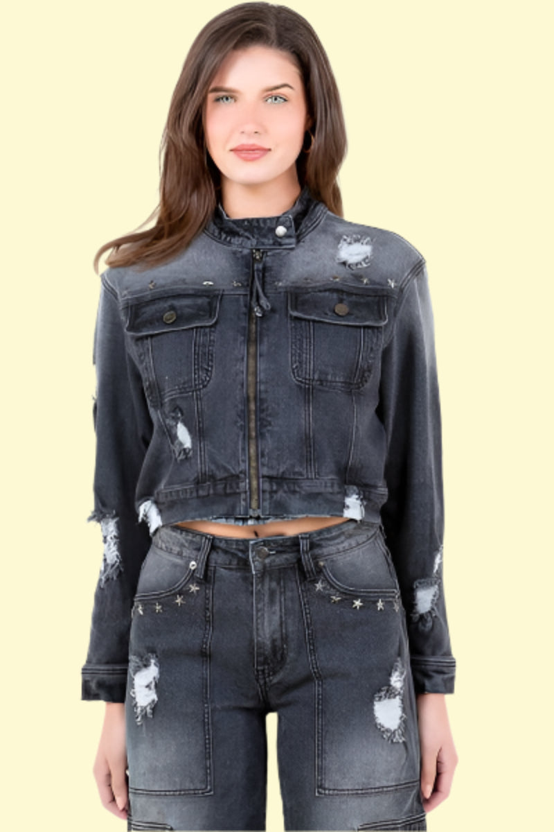 WestCloset black distressed denim jacket