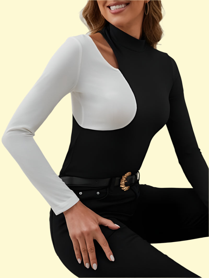 WestCloset edgy black mock neck cutout top