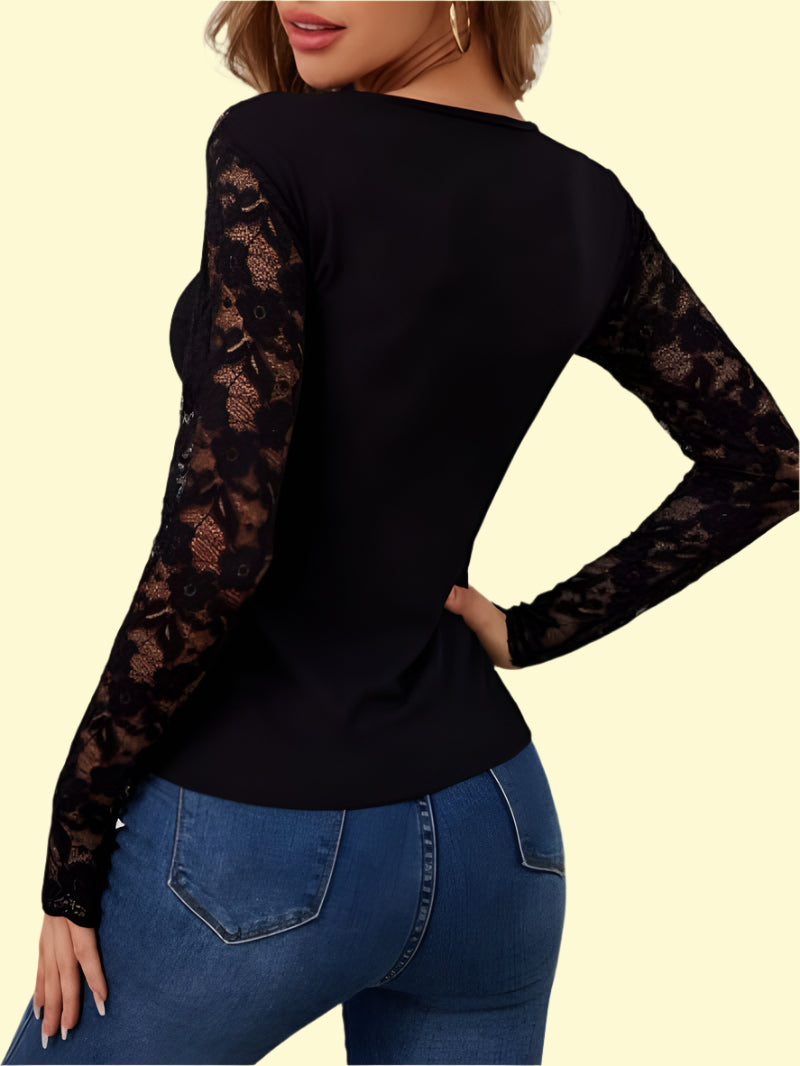 WestCloset lace and tease V-neck blouse