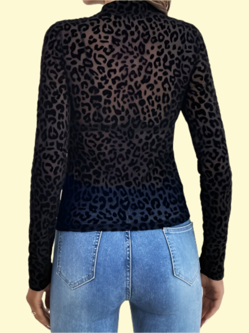 WestCloset leopard print long sleeve mesh top