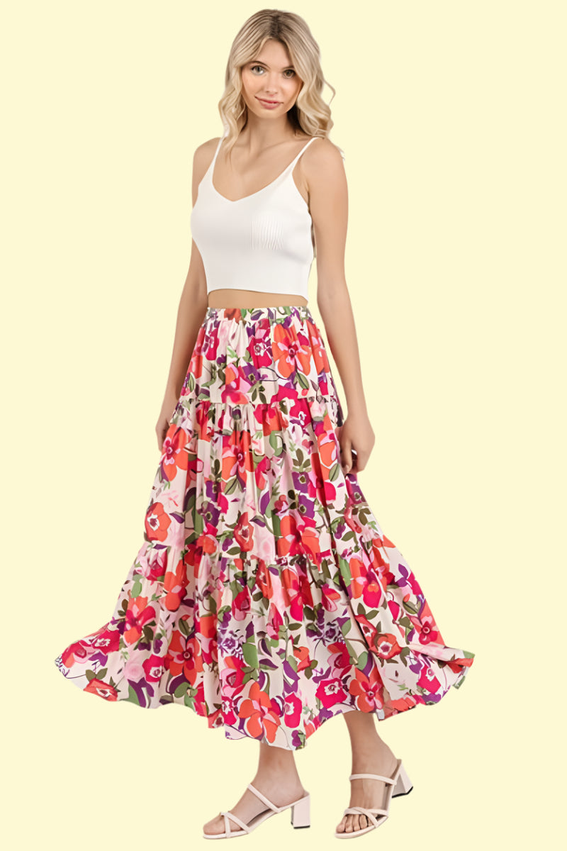 WestCloset playful floral high-waisted skirt