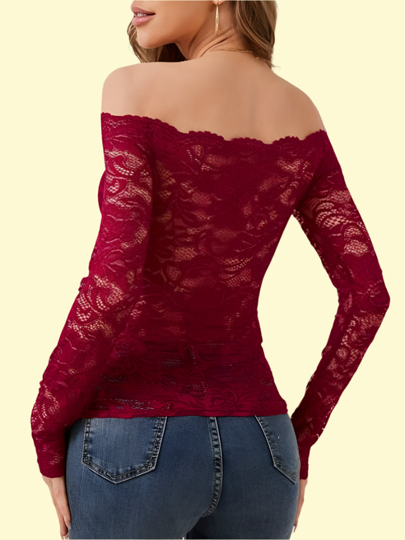 WestCloset semi-sheer long sleeve lace blouse