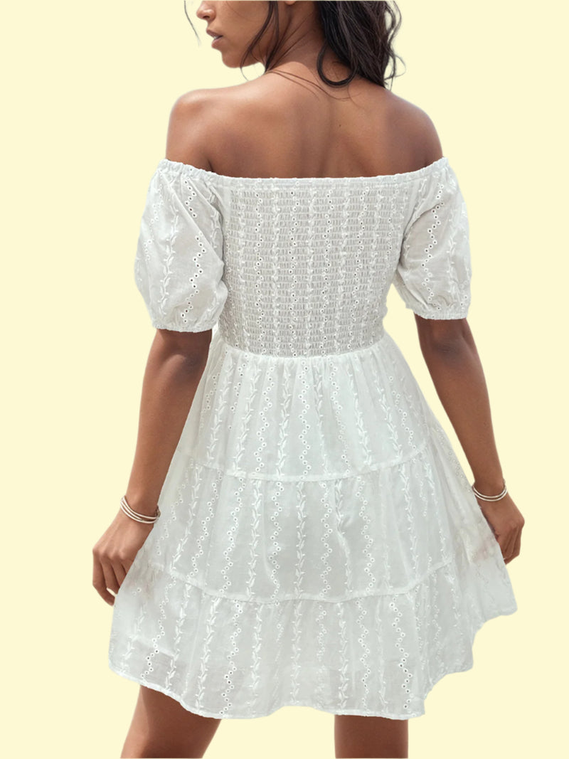 White Smocked Mini Dress for Women